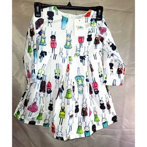 Boutique Lola and the Boys Fashionista Bunny Dress 3T White Long Sleeve Lined